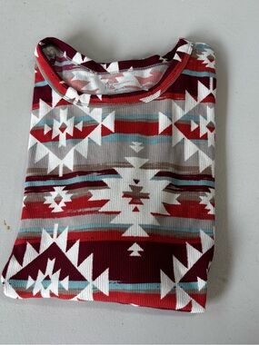 No Boundaries Burgundy, Red & Teal Aztec Long Sleeve Tee
